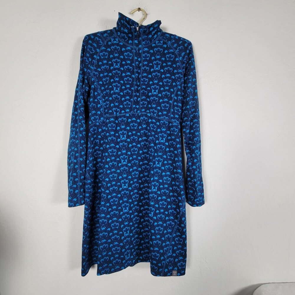 Title Nine Dress Women Blue Synergy Getaway Long Sleeve Mini Small Knit Mock Zip